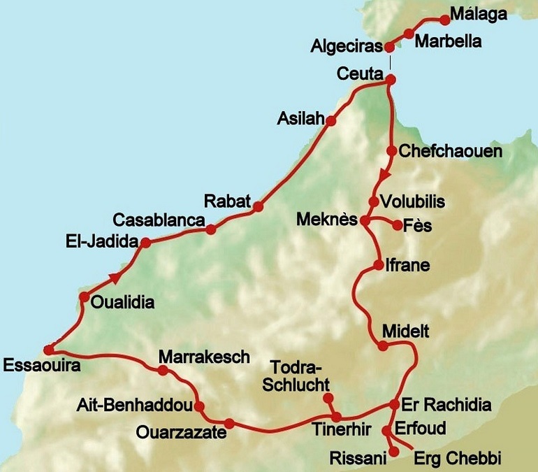 Der Reiseverlauf durch Marokko