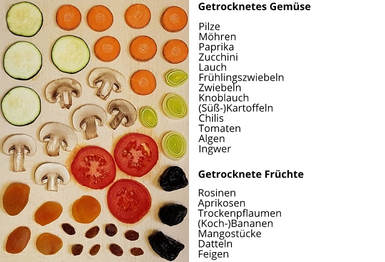 Trekkingessen: Gemüse und Früchte